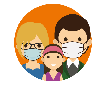 Family wearing face masks illustration