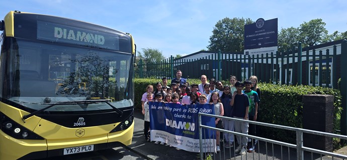 Diamond Bus visits the last school of this week for Bolton Ironman Kids